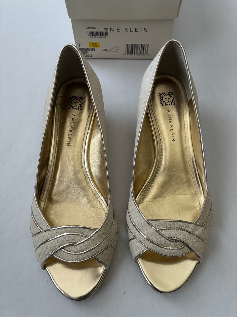 Anne Klein Women's Gold Open-Toe Dress Pumps - Ivory/Gold